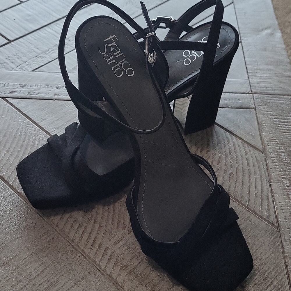 Franco Sarto Damalis Sandal Shoe Mirrored Block Heel Ankle Strap Black Size 11